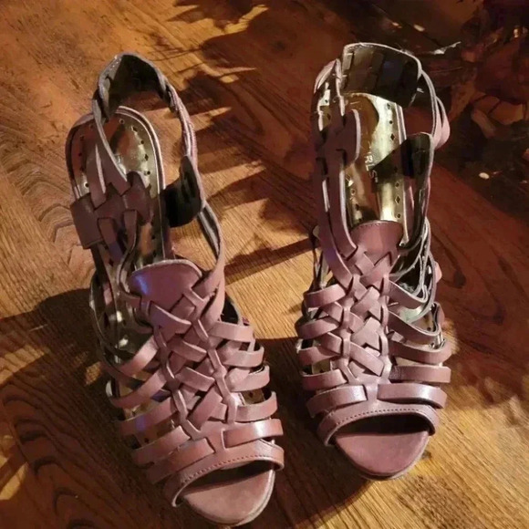 BCB Girls Strappy Wedge Sandals 4" heels Bronze 8B/38 - Picture 10 of 10